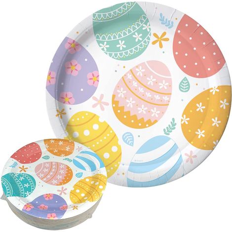 50 Stück Oster-Party-Pappteller, 17,8 cm, Einweg-Osterhasen-Eier, Pappteller, Partygeschirr für Ostermottoparty-Dekorationen (Ostereier)