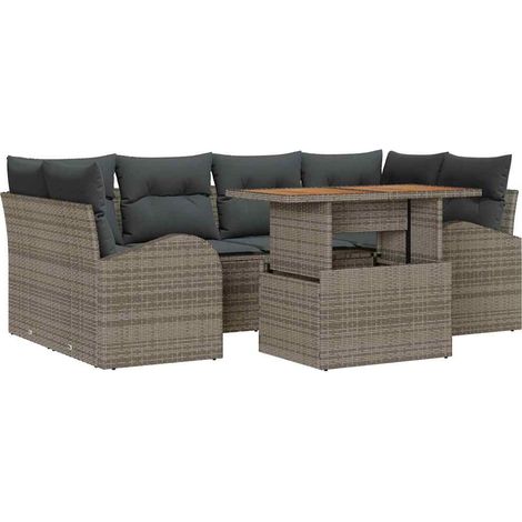 Garden Sofa Set with Storage 7 pcs Grey Poly rattan vidaXL