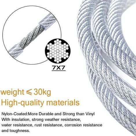 Cable Inox Kit, Cable Acier Gainé 2mm + Piton à Visser + Tendeur Cable Inox Serre + Vis, Cable Acier Pvc Plastifié Suspension Corde A Linge Pour Rideaux Antivol Garde Corps, Terrasse (1/4)