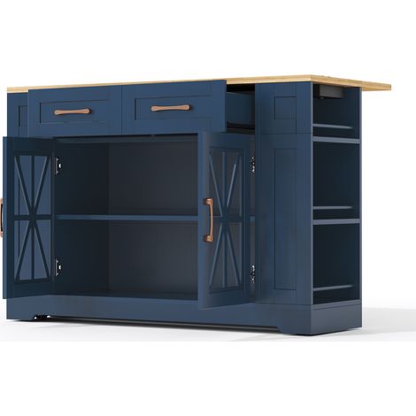 Îlot de cuisine mobile 120 cm avec table pliante, stockage vitré et prises AC/USB (1/5)