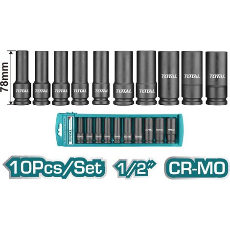 SET CHIAVI A BUSSOLA IMPATTO 1/2″ 78mm 10-24mm ESAGONALI LUNGHE TOTAL