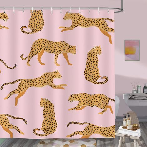 Rideau de Douche Léopard Rose Tropical Animal Rideau de Bain Tissu Polyester Anti Moisissure Imperméable Lavable Rideaux Salle de Bain 180 x 200 cm avec 12 Crochets (1/5)