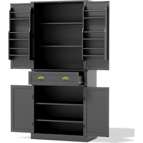 ELVMI Küchenschrank mit 4 Türen, 1 Schublade und 4 Verstellbaren Einlegeböden, aus MDF, Schwarz, 80 x 40 x 182 cm (1/4)