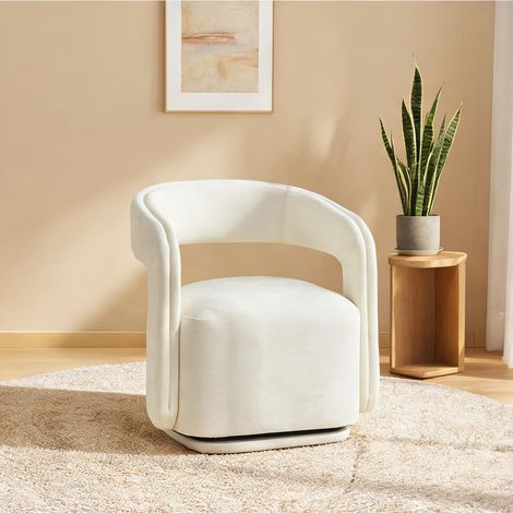 Fauteuil coloris blanc en chenille 70 x 65,5 x 74 cm (1/5)