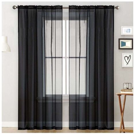 1PC noir Rideaux transparents salon tringle poche fenêtre rideaux panneaux chambre rideaux semi-transparents en voile