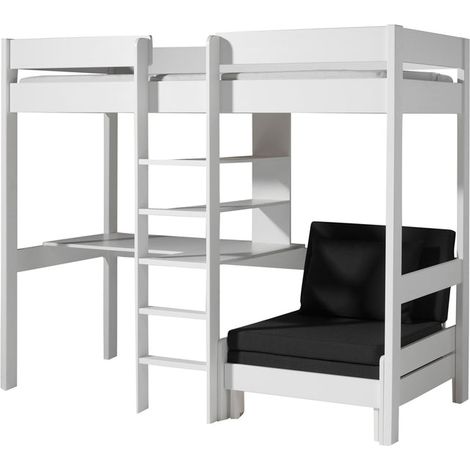Vipack Pino 90x200 Letto a soppalco con rete e poltrona - Bianco (1/4)