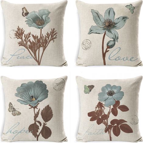 Funda impermeable para cojín de sofá de 45x45 cm con estampado floral azul clásico, ideal para la decoración de patios, jardines, salas de estar y dormitorios. (1/5)