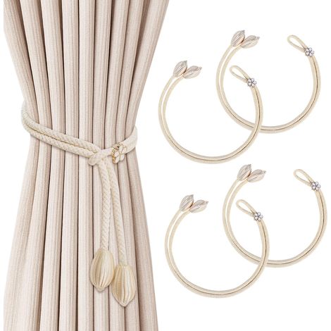 4 Attaches Rideaux Métalliques Fleur avec Corde Ajustable et Pendentifs Goutte – Idéales pour Salon,Chambre et Salle de Bain (1/5)