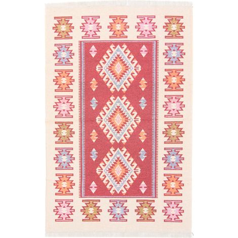 Tapis Kelim moderne Tapis Ariz  - 180x120cm, Rectangular - 100% Coton - Tissé - Rouge