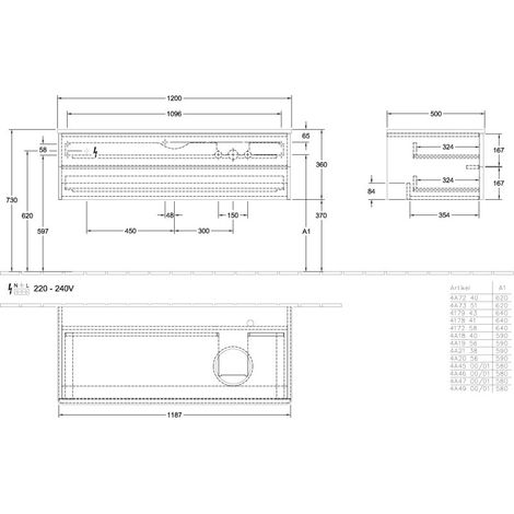 Villeroy & Boch L23050MT WTUS Antao L235 1200x360x500mm