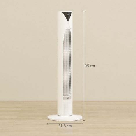 Ventilateur tour avec télécommande minuterie 12 heures mode veille 3 vitesses 31,5 x 31,5 x 96 cm blanc (1/4)