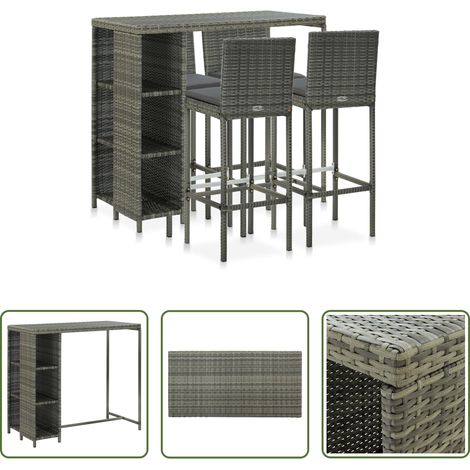 Barhocker - 5-tlg. Gartenbar-Set mit Kissen Poly Rattan Grau (1/5)