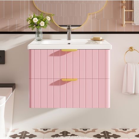 Wandmontierter Badschrank mit Waschbecken, 60,5 x 47,5 x 47 cm, rosa HAVRYA (1/5)