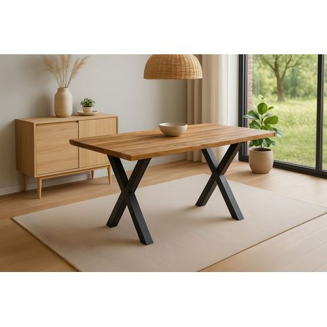 Esstisch Baumkante Massiv Mango rough 120 x 80 schwarz X-Gestell MIRABELLE (1/4)