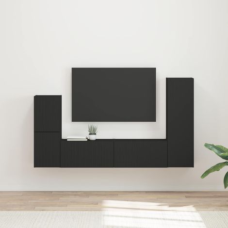 TV-Schrankset Wandmontiert 4 pcs Schwarz Holzwerkstoff