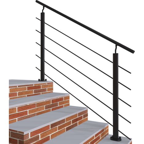 Aica Sanitaire – Garde-corps en aluminium noir 150cm – 5 traverses et 1 main courante – Installation intérieure/extérieure – Résistance à la corrosion