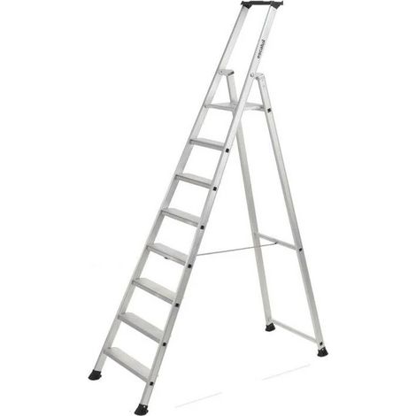 Escalux – Escabeau 8 marches aluminium – Hauteur de travail 3,76m – Marches larges 9cm – Charge max 150kg – Norme NF EN-131 (1/4)