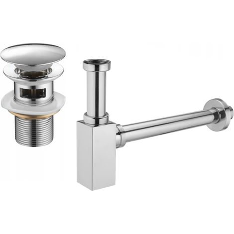 Mexen semisifone quadrato per lavabo con tappo click-clack, con troppo pieno, cromo - 7992060-00 (1/3)