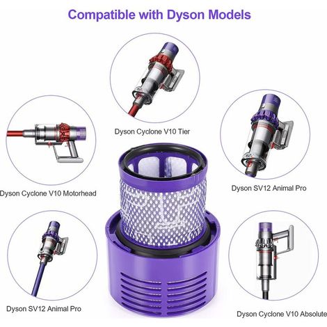 VURAHOME - Lot de 2 filtres pour Dyson V10 SV12 Series Filtre de rechange lavable pour Dyson V10 Absolute V10 Animal V10 Total Clean V10 Motorhead SV12 Pièces de rechange pour aspirateur 969082-01