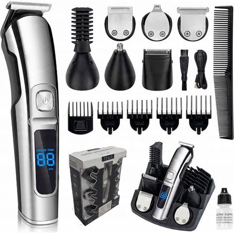 Recortadora de barba para hombre - Incluye 11 cuchillas reemplazables - Pantalla digital - Bajo nivel de ruido - Resistente al agua - 2 velocidades - Apta para todo tipo de barba