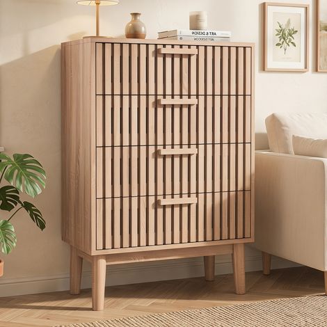 Commode 4 tiroirs ,commode indépendante, buffet, motif rayé, 60 x 34 x 91 cm, chambres, les salons ou les couloirs, MDF (1/5)