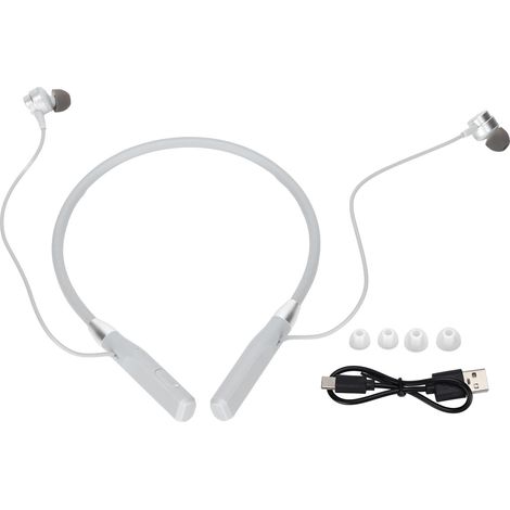 Casque Bluetooth Sport sans fil à collier magnétique, écouteurs métal avec caisson de basses, gris, oreillette légère et étanche (1/5)