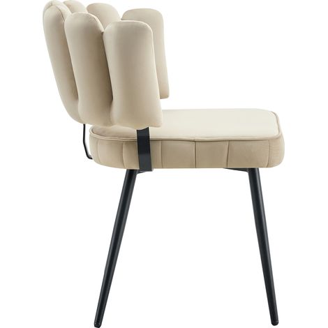 Lot de 2 chaises de salle à manger avec dossier en fleurs en velours structuré et pieds métalliques noirs, hauteur 80 cm (1/5)