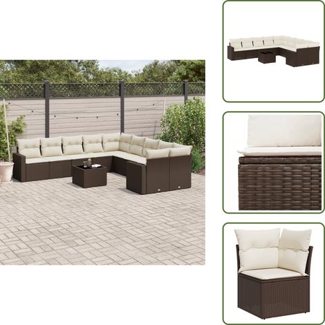 The Living Store 11-tlg. Garten-Sofagarnitur mit Kissen Braun Poly Rattan - Gartentisch (1/5)