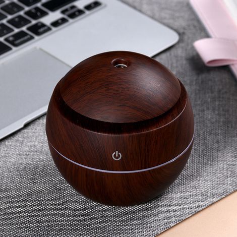 Humidificateur en forme de champignon à grain de bois foncé avec lumière sept couleurs, dispositif d'échange d'eau à bas (1/5)
