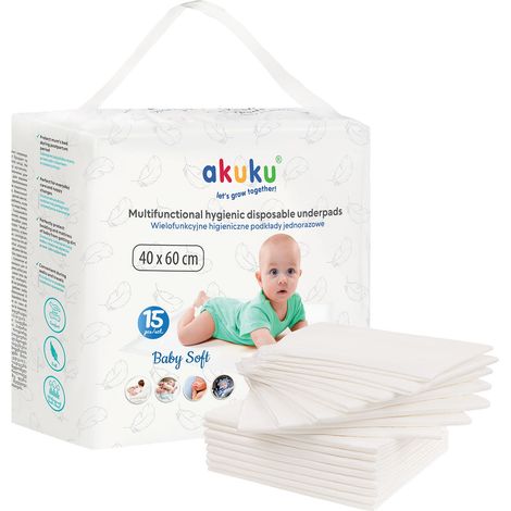 AKUKU Baby Matelas à langer jetables Soft 40x60 cm (a0500) 1 paquet - 15 pièces. (1/2)