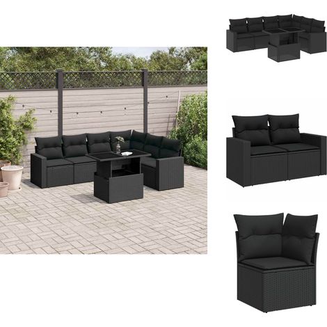 Salon de jardin 7 pcs avec coussins noir résine tressée - Ensemble Salon De Jardin - Meuble Extérieur - Jardin Design - Mobilier Résistant Aux Intempéries - Chaise Lounge (1/5)