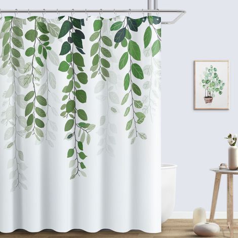 pair Rideau de douche 180 x 180 cm rideau de douche feuille verte rideau de douche en polyester imprimé imperméable (1/5)