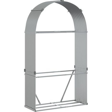 Porte-bûches Portant de bois de chauffage argenté 120x45x210 cm acier galvanisé CFW80161 (1/5)