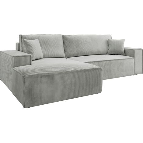 Selsey Farese – Ecksofa mit Cordbezug, Schlaffunktion und Stauraum, Hellgrau, links