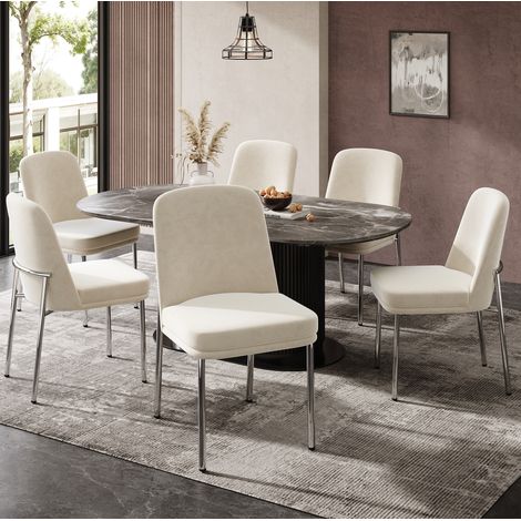 Pack de 6 sillas de comedor 42,5x53x82 cm de terciopelo beige, modernas, FloraGrace (1/5)