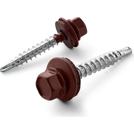 Trapezblechschrauben (4,8 x 35 mm / 300 Stück/RAL 3009 - Oxidrot) Selbstbohrende Bohrschrauben - Selbstschneidene Schrauben mit EPDM Unterlegscheiben - Sechskant Metalldachschrauben