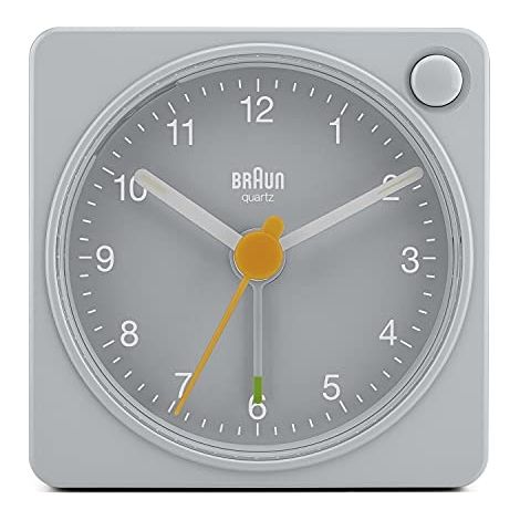 BRAUN BC02XG RÉVEIL ANALOGIQUE DE VOYAGE CLASSIQUE AVEC FONCTION SNOOZE ET LUMIÈRE, TAILLE COMPACTE, MOUVEMENT À QUARTZ SILENCIE