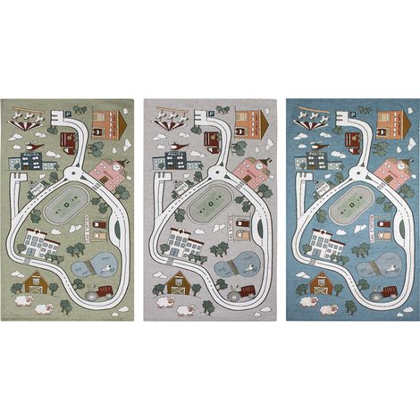 Tappeto Arredo e Gioco Antiscivolo Per Cameretta Bambini Disegno Pista, misura80x150coloreGrigio Perla (1/4)