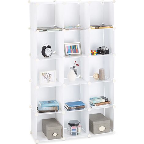 Étagère Cubes Rangement penderie Armoire 15 casiers Plastique Chaussures modulable, Blanc (1/5)