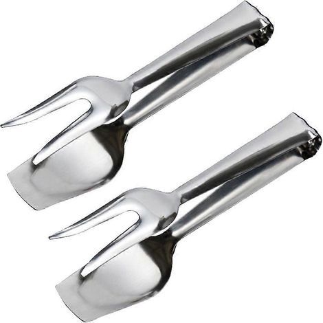 Set aus 2 Servierzangen aus Edelstahl, ideal für Brot und Kuchen am Buffet. – 20,3 x 4,8 cm – Silber (1/4)