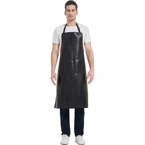 FunChaos tablier noir imperméable en cuir artificiel - Tablier de travail robuste pour chef, boucher, barbier et nettoyage (1/5)