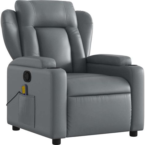 Poltrona relax TV funzione massaggio reclinabile 6 punti massaggio in PVC grigio DEC026971