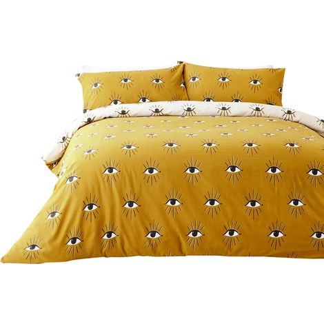 Parure de lit 2 pièces coton réversible jaune ocre (1/4)