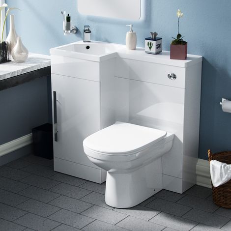 Raven LH 900mm Vanity Basin Unit, WC Unit & Elso Back to Wall Toilet White (1/6)