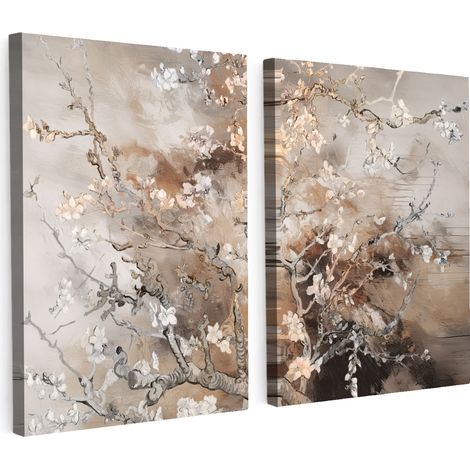 CUADRO EN LIENZO Almendro en flor - Abstracto - Beige Set de 2 100x70 (1/5)