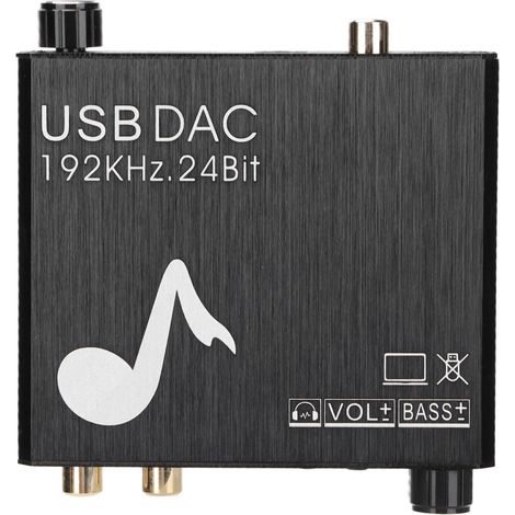 Convertisseur audio numérique-analogique 192 kHz, adaptateur audio RCA stéréo 24 bits L/R avec contrôle du volume et des basses (1/5)