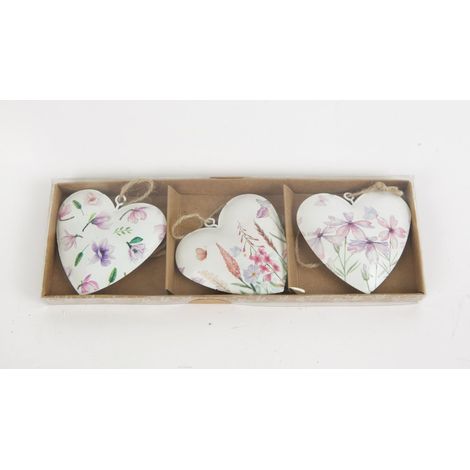 TrendLine Aufhänger Metall Herz im 3er Set 7 x 2 x 21 cm weiß-rosa Skulptur
