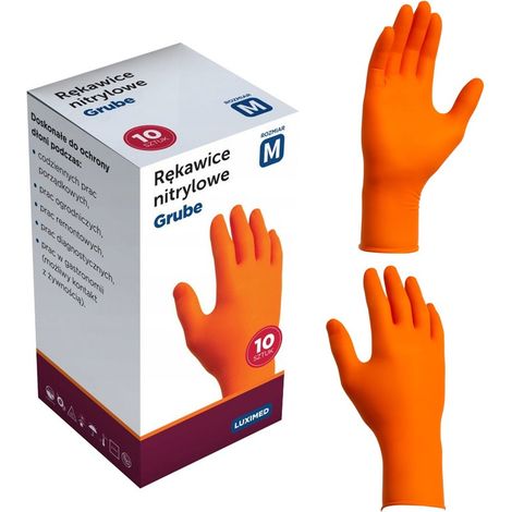 Luximed Orangefarbene Nitrilhandschuhe, 10 Stück – Größe XS (1/4)