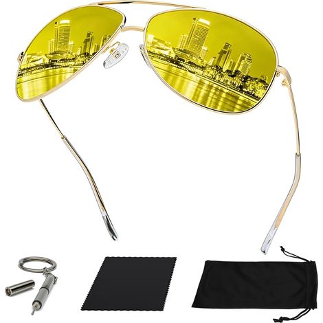 Lunettes Conduite de Nuit pour Homme et Femme Polarisées Lunette Vision Nocturne Anti-Éblouissement Pilote Rétro Jaune Surlunettes UV400, Lunette de Nuit pour Conduire, Lunettes de Pilote (1/5)