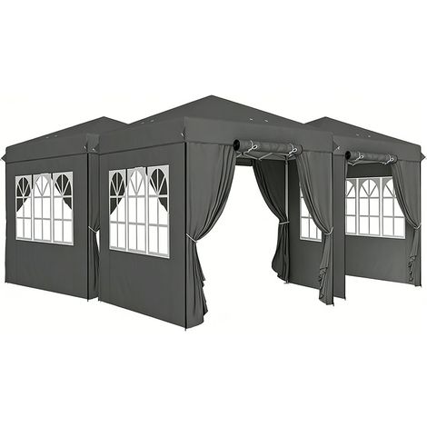 3er-Set  pavillon 2,5x2,5m, wasserabweisend Stabil Winterfest Pop-up Faltpavillon, UV Schutz 50+, Faltbar Partyzelt Gartenzelt mit 4 Seitenteilen Tasche Gartenpavillon für Camping Garten, Dunkelgrau